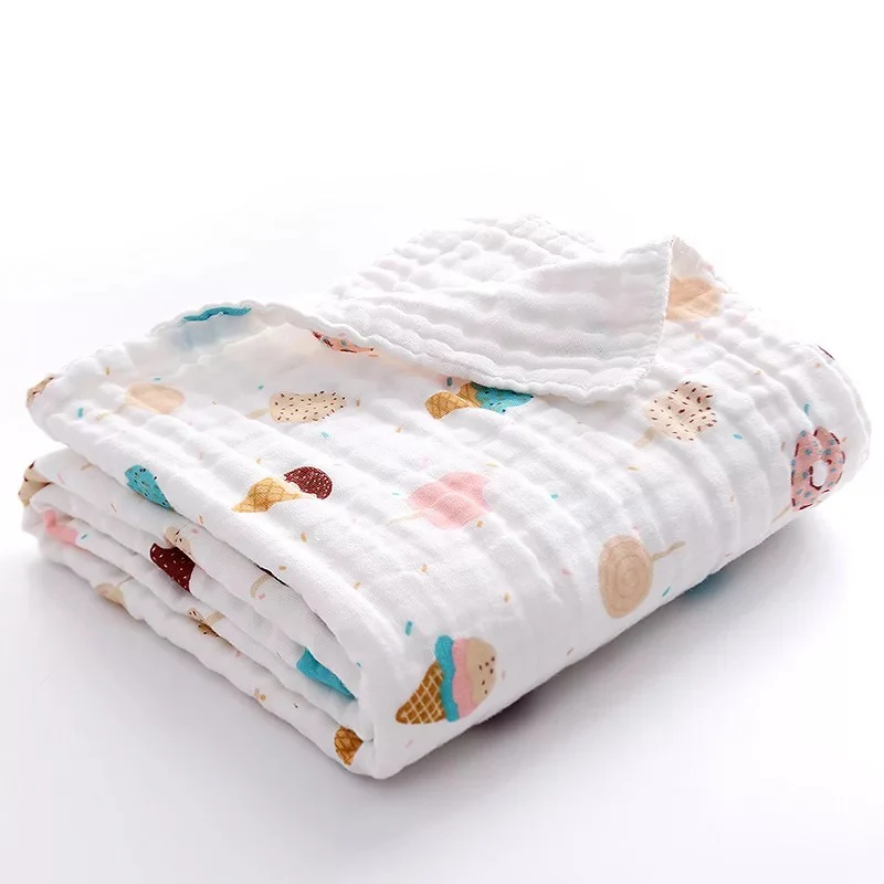 Kids muslin cotton sleeping blanket bath towel 110x110cm strong water absorption 4 layers baby breathable bedding muslin blanket