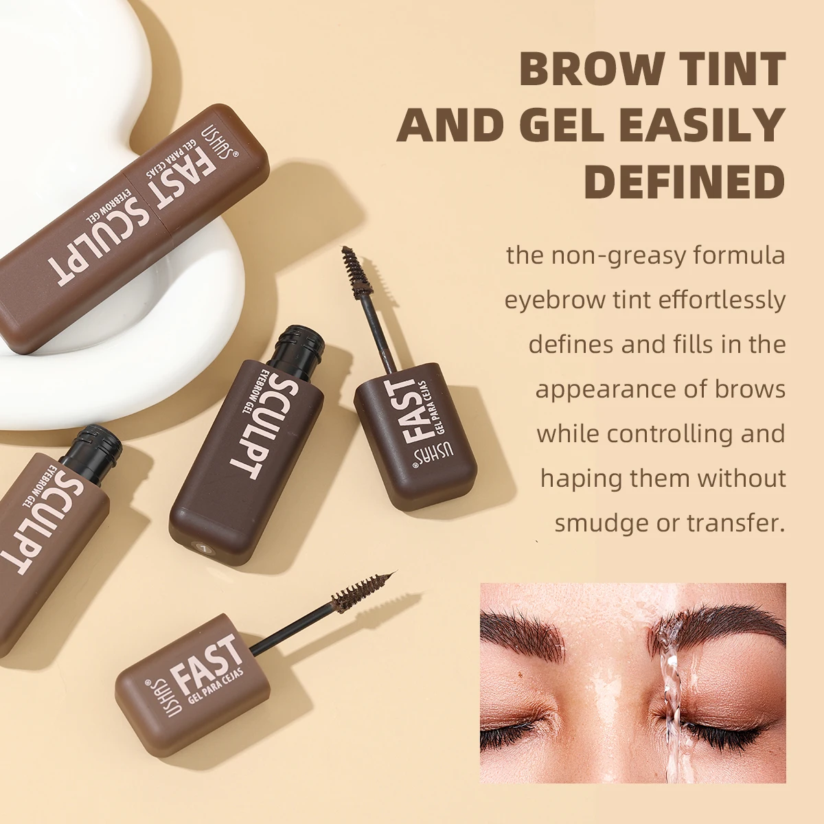 صبغة الحواجب من USHAS، تأتي مع فرشاة حواجب، مقاومة للماء والعرق، ليس من السهل أن تتلاشى، إعداد سريع، حواجب طبيعية #5