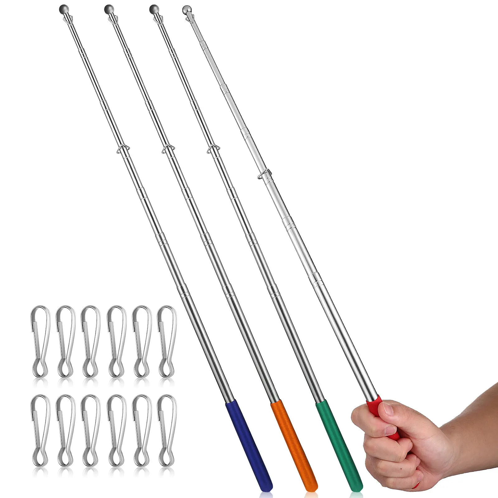 

4Pcs Telescopic Teaching Pointer Metal Guide Flag Poles Extendable Handheld Conference Indicator Poles Portable Multifunctional
