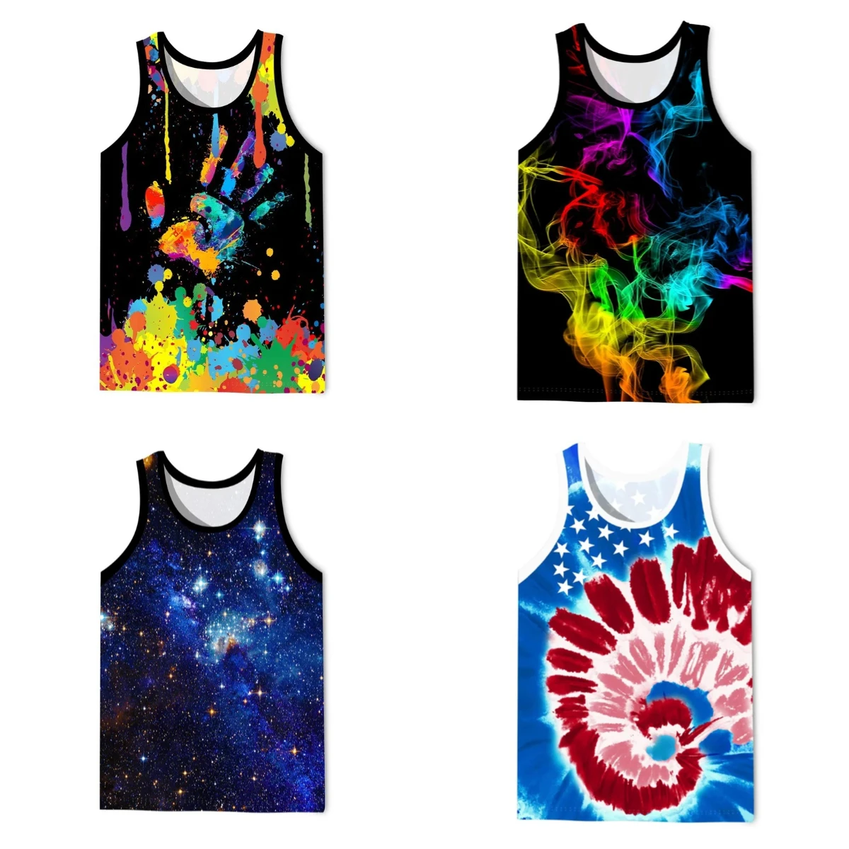 Men's and Women's New Summer 3D Tie-Dye Cosmic Starry Sky Printed Basketball Fitness Sleeveless Sports Vests