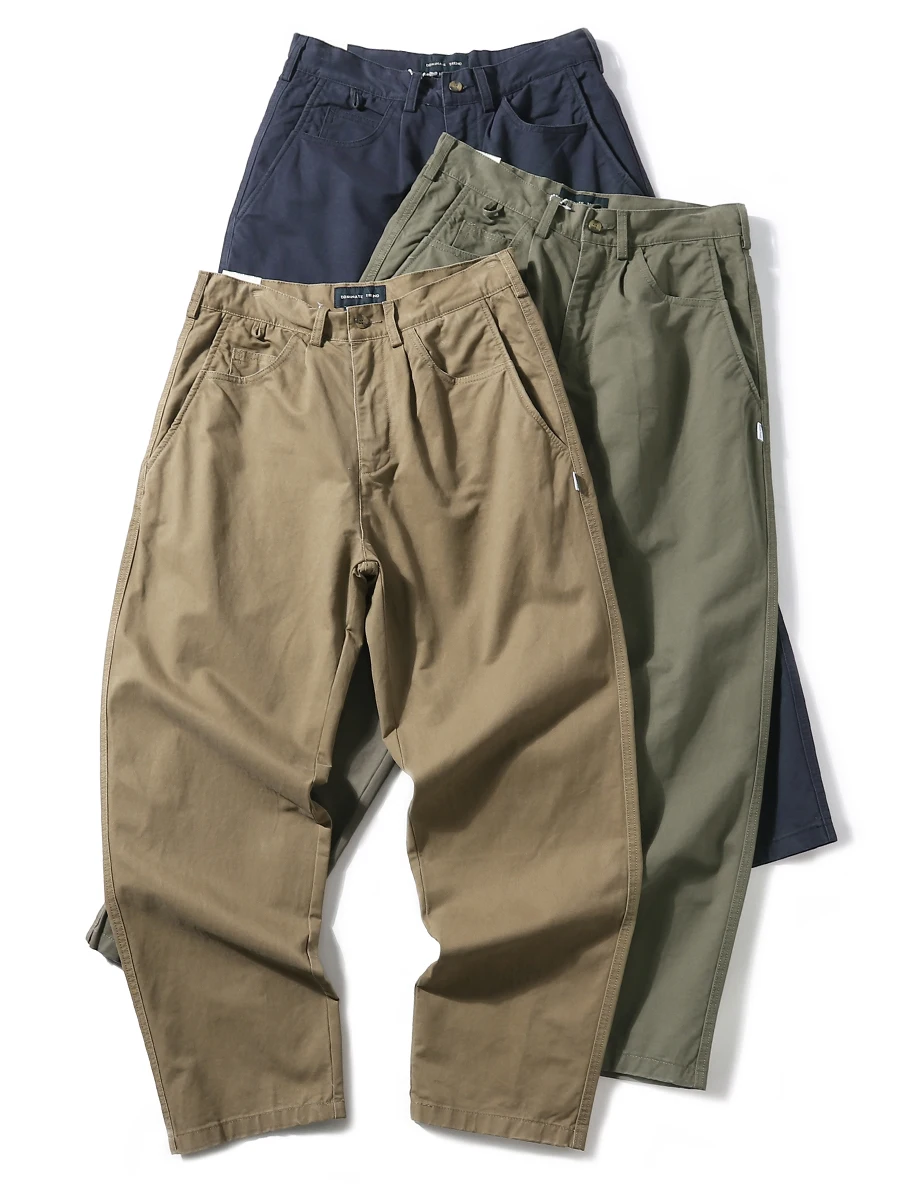 

Khaki Workwear Pants Men's Loose Straight Leg Trendy Casual Wide Leg Nine Points Pants Autumn Winter Simple Sle Cotton Fabric