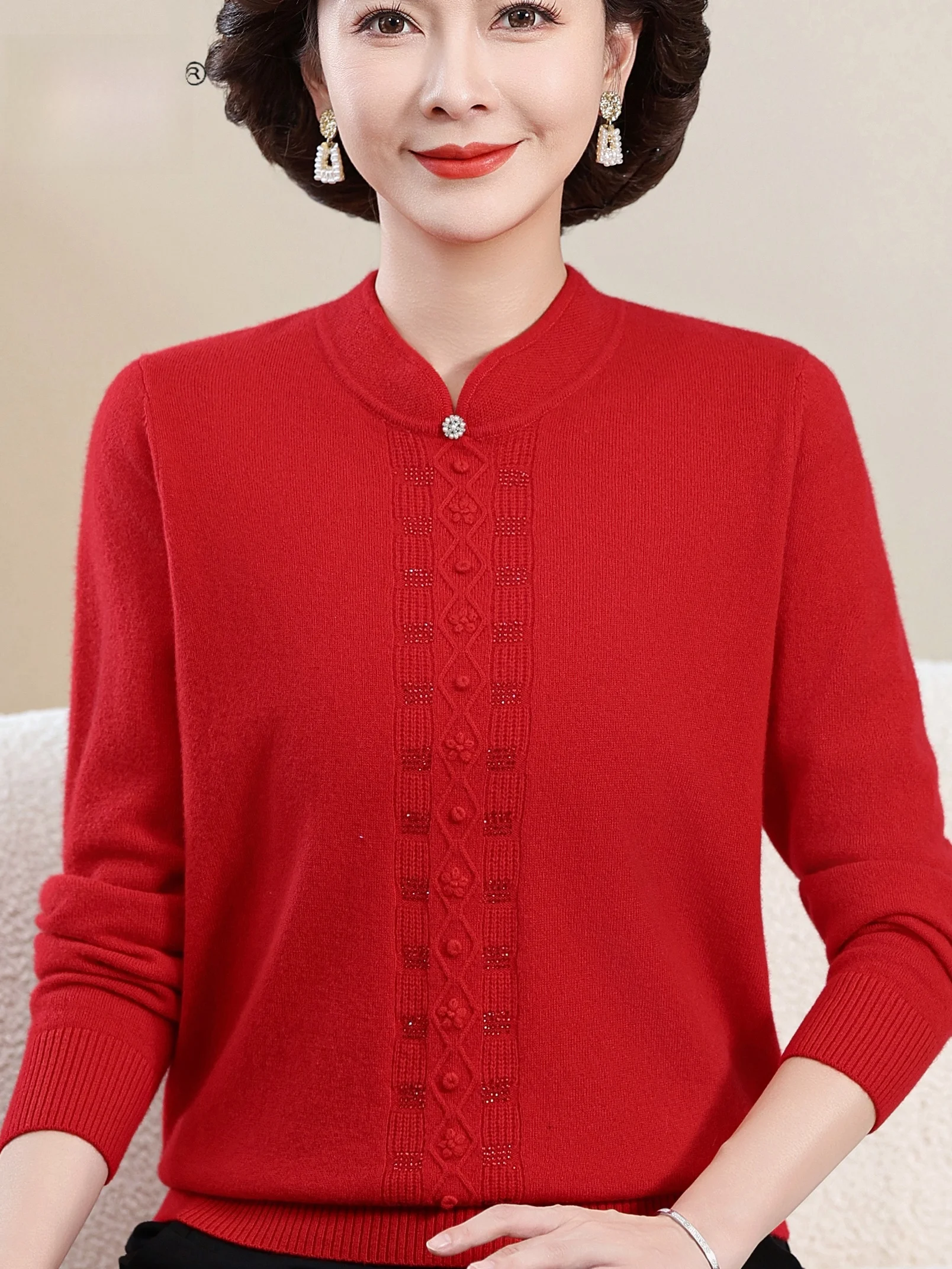 

Red Full Wool Ne Turtlene Base irt for Middle-Aged And ly Women Commuter Sle Autumn Winter Knitwear