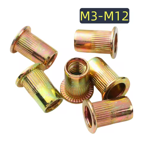 Carbon Steel Rivet Nut M3 M4 M5 M6 M8 M10 M12 Flange Round Head Threaded Insert Nuts for Metal Sheet Fastener Hardware