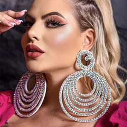 Personality AB Color Large Hoop Earrings Gift Exaggerated Multi Layer Circle Drop Earrings Drag Queen Jewelry Accessories