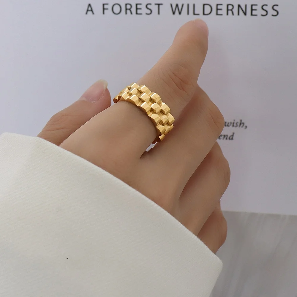 

Кольцо Marka из титановой стали с тонким ремешком в ретро-стиле, не тускнеющее, с покрытием из 8-каратного золота, модное ювелирное украшение для женщин