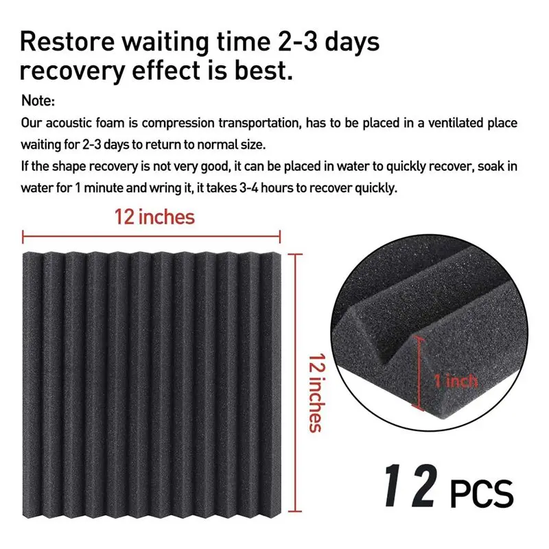 AB08-Acoustic Foam Panels 1 X 12 X 12Inch Soundproofing Noise Cancelling Wedge Panels For Home Office Recoding Studio