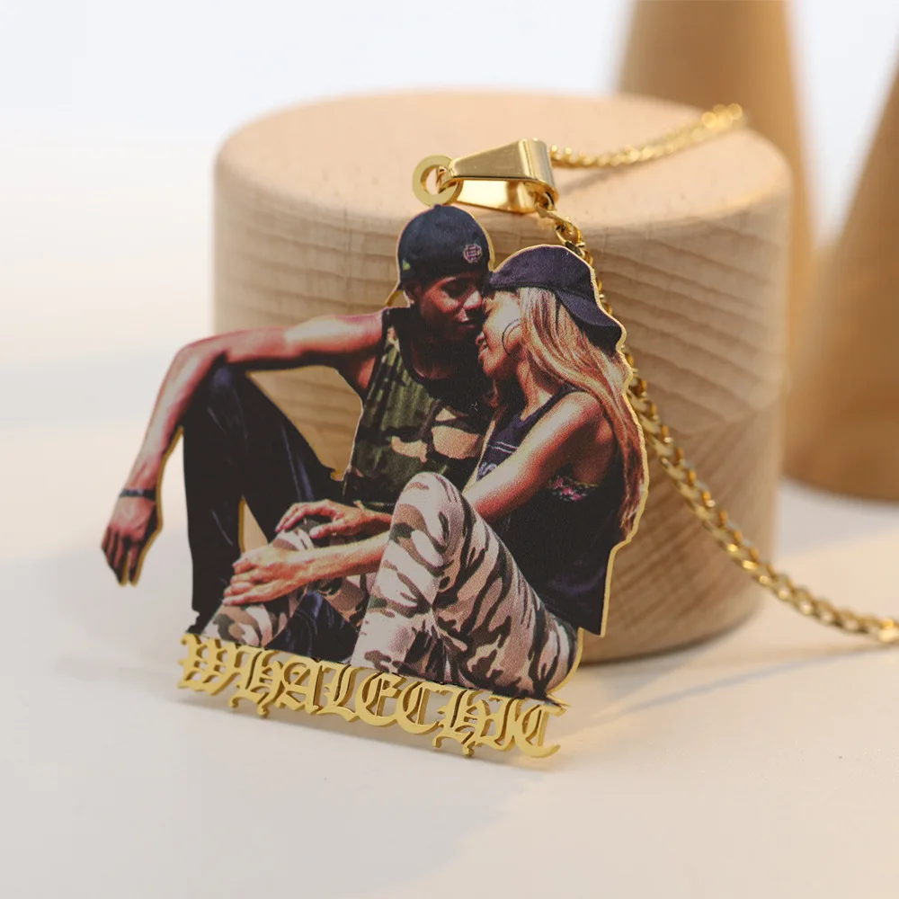 Stainless Custom Photo Necklace with Color Picture Nameplate Pendant Necklace Personalized Memory Jewelry for Family Gift Collar