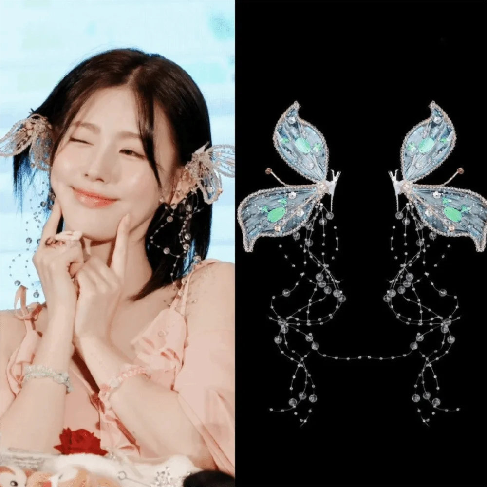 

1 пара заколок для волос в стиле ретро с животными и бабочками, заколка для волос с блестками и кисточками, корейский стиль, сказочная свадьба, свадебный головной убор, вечерние