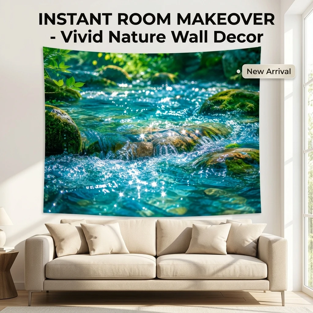 INSTANT ROOM MAKEOVER Vivid Nature Tapestry Canvas Print for Living Room Decor Modern Waterfall Aesthetic Wall Art Background Wa