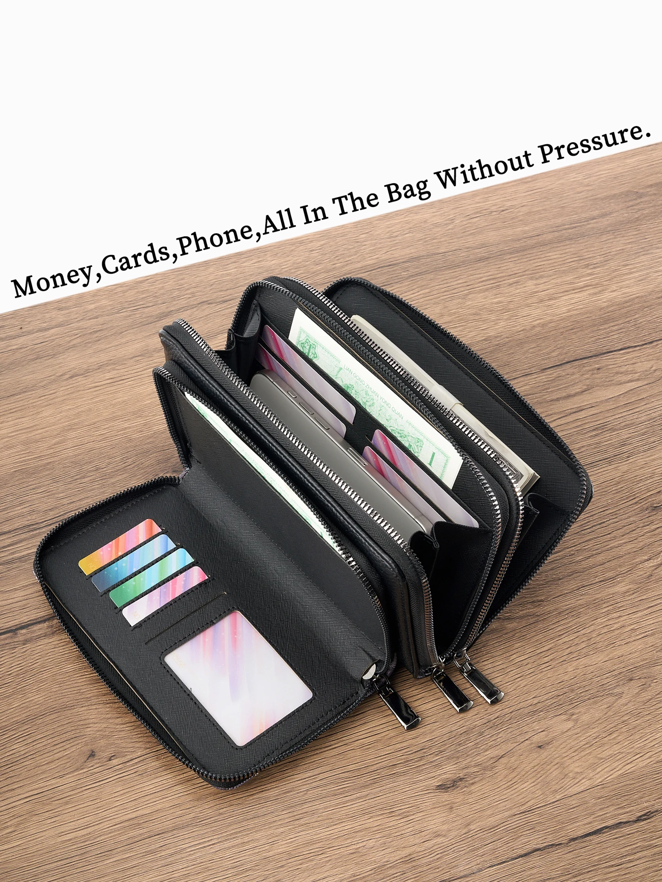 ​​Men's PU Leather Clutch Bag with Wrist Strap, Multi-Function Card Slots & Hidden Cash Pocket, Fits 6.3