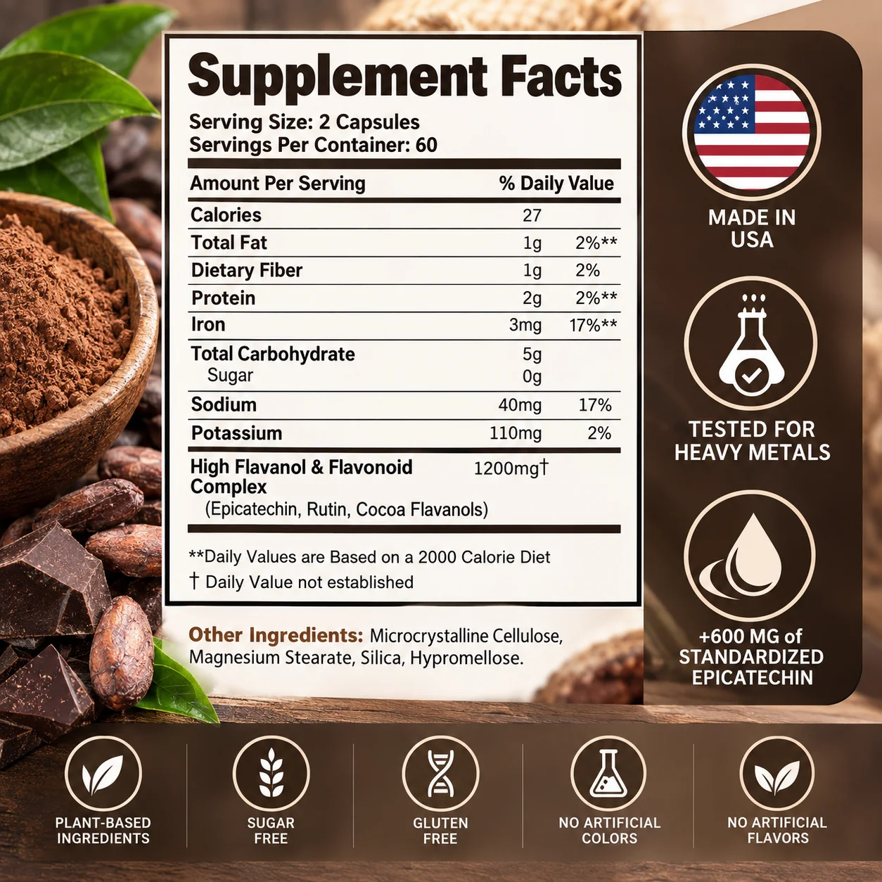 High Flavanol Cocoa Supplement - Support Healthy Circulation, Promotes Cardiovascular Wellness, Physical Endurance, Metabolism
