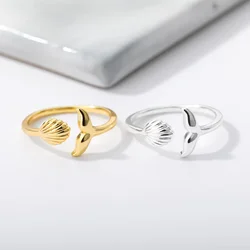 Fashion Mermaid Tail And Shell Rings Ocean theme Jewelry Adjustable Stackable Promise Rings Kids Gift Female Male Accessories