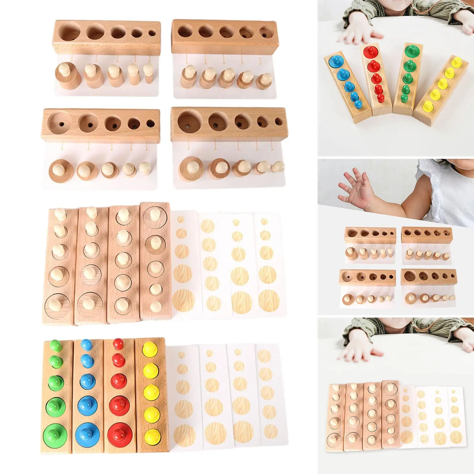 Juguetes de rompecabezas Montessori para niños, juguetes de actividades para bebés, cilindros de madera, clavija