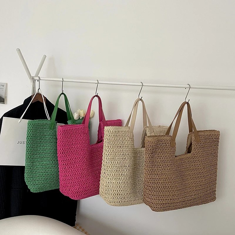 Summer Women Weave Straw Big Tote Bag 2023 New In Travel Beach Bags Handmade Shopper Shopping Shoulder Bag with Short Handle