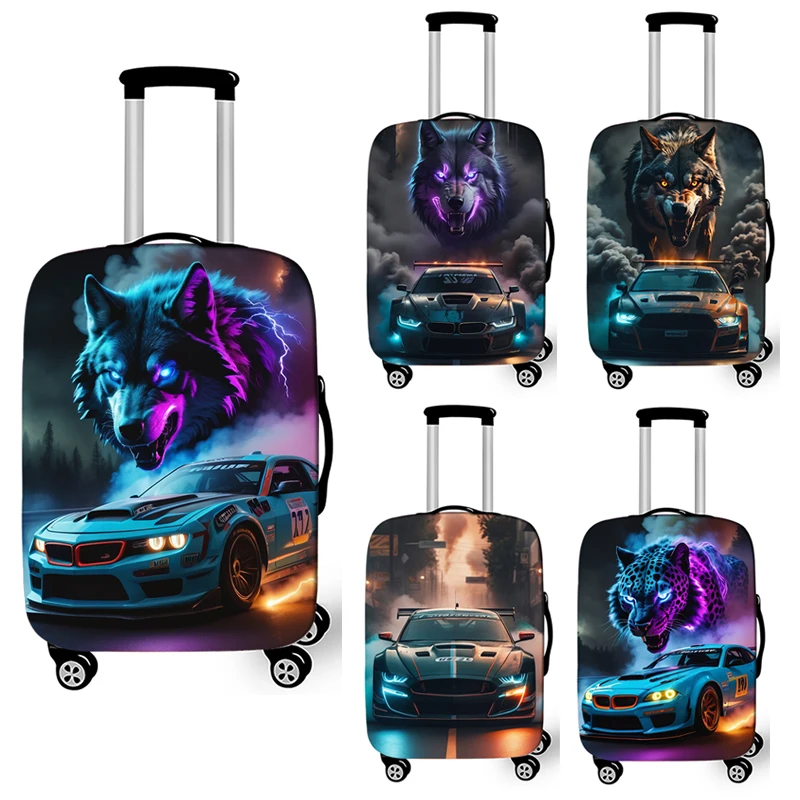 Cool Racing Car Heavy Truck Print Luggage Cover Wolf Cheetah Elastic Suitcase Protective Cover Anti-dust Trolley Case Covers