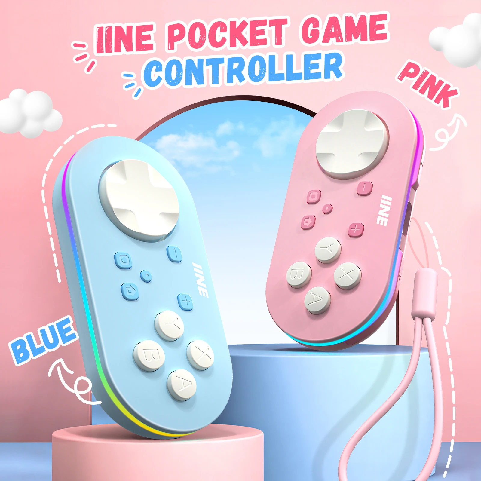 IINE Pocket Game Controller Auto-Fire Function RGB Lighting Mini Controller Play&Study Compatible with Switch/PC/Android/IOS