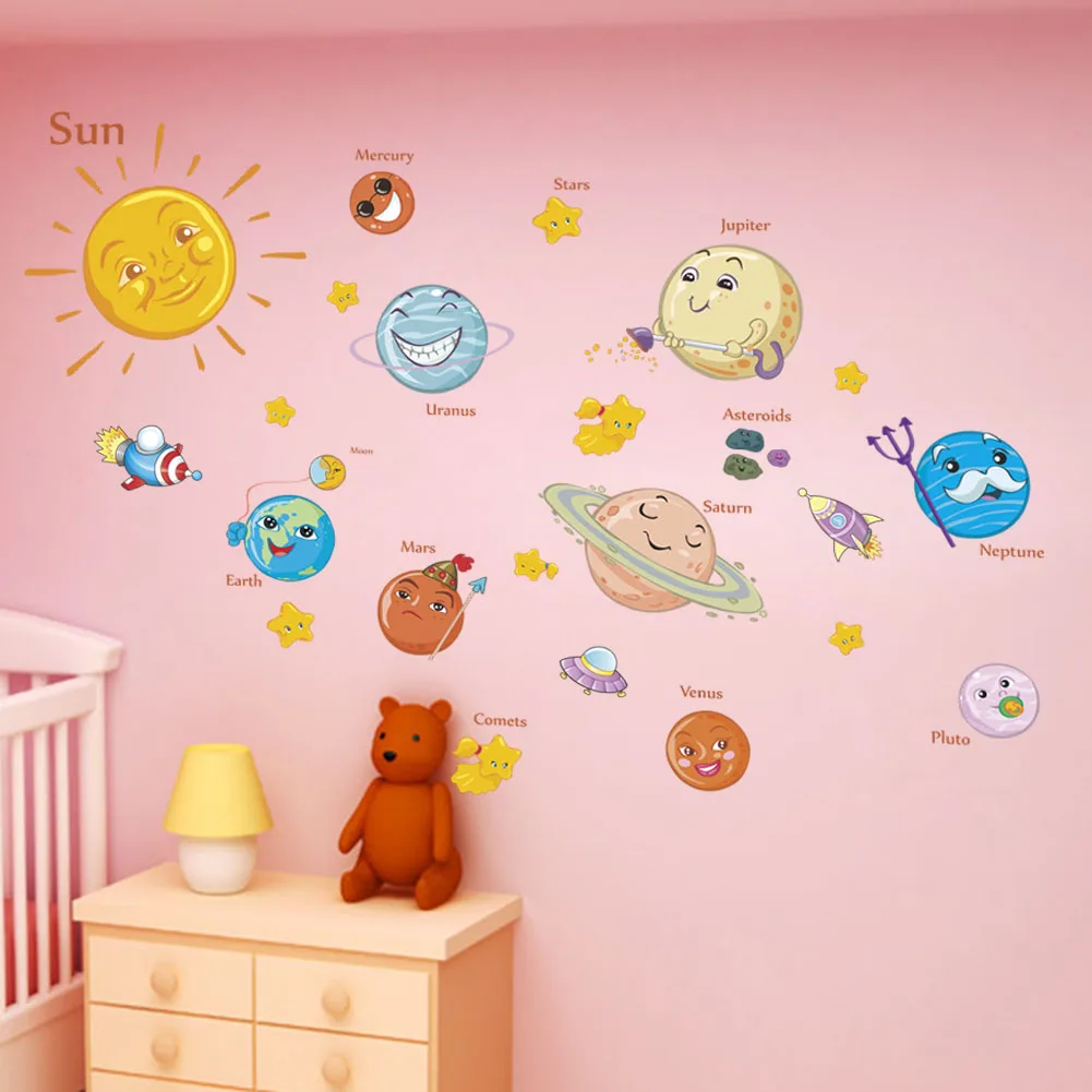 3D Cartoon eight planets luminous wall stickers PVC waterproof planetary fluorescent stickers Children\'s bedroom decoration