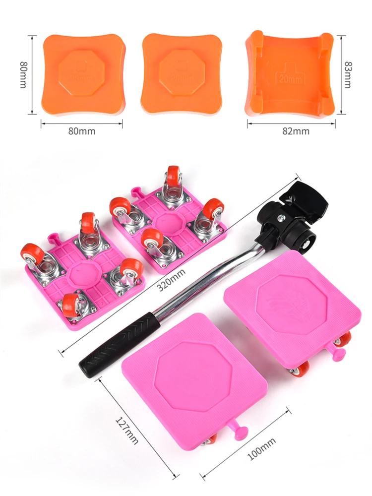 Ensemble d\'outils de déplacement de meubles faciles, ensemble d\'outils à main de transport de meubles, dispositif de barre de roue à rouleaux à 4