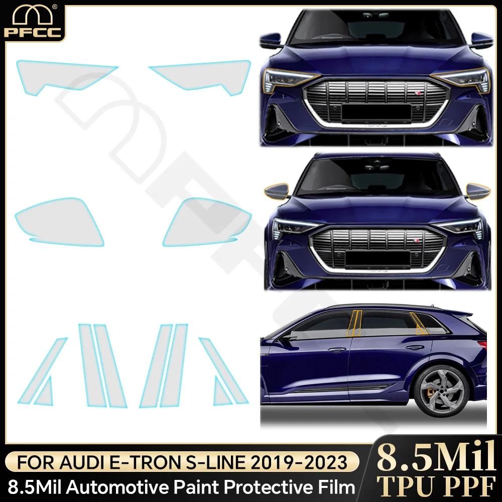

Pre Cut for AUDI E-TRON 2019-2023 Anti-collision TPU Original Transparent Protection Film Headlight Rearview Mirror Clear Decal