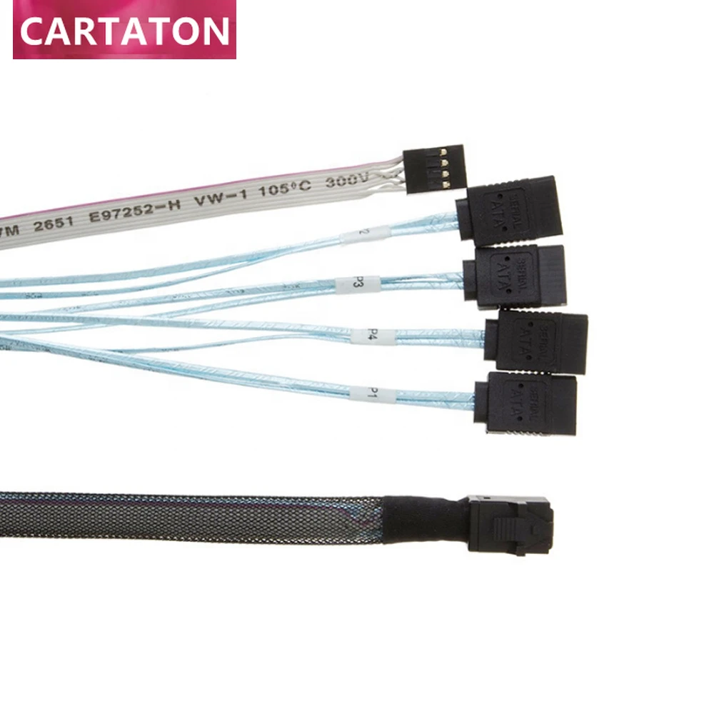 Internal Mini SAS HD SFF-8643 to 4 SATA 7-Pin with Sideband Data Cable