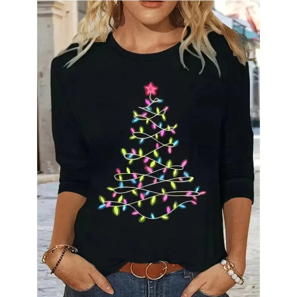 

Christmas Women's Casual Printed Round Neck Long Sleeve T Shirt Women Vintage Tee Tops T-Shirt Gothic Graphic T-shirt Clothes