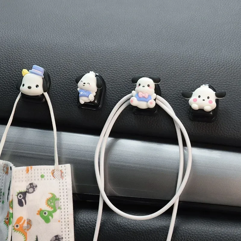 4pcs Sanrio Hello Kitty Pochacco Small Hook Cartoon Anime Car Sticky Hook Storage Car Decoration Home Hook Interior Accessories