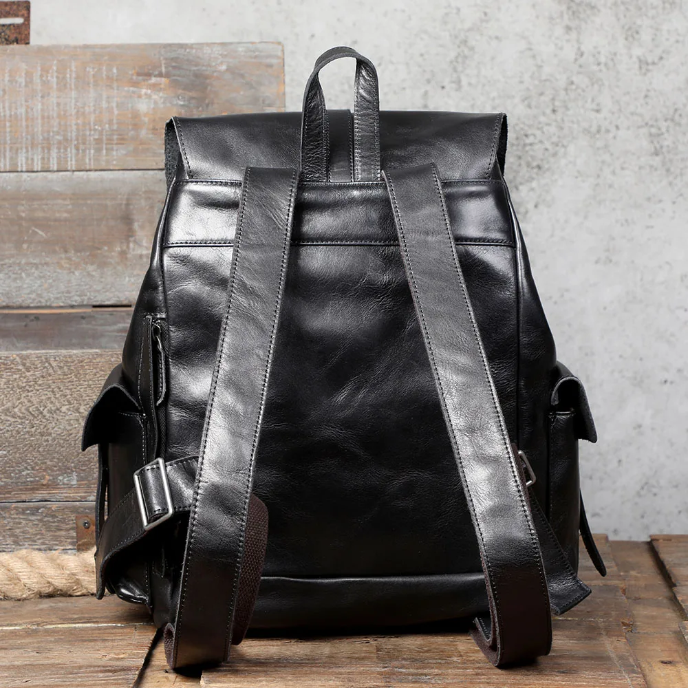 Lässiger Herrenrucksack aus echtem Leder, Laptoptasche für Herren, Reisetasche, Obermaterial aus Rindsleder, modischer Herrenrucksack im Preppy-Stil – Detail 12
