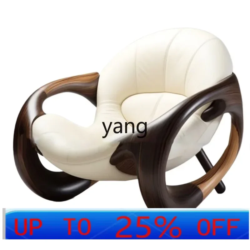 

LMM Solid Wood Sofa Chair Home Living Room Balcony Black Walnut Lazy Chair