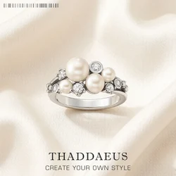 Freshwater Pearls with White Stones Ring Europe Style New Fine Jewerly Trendy Gift In 925 Sterling Silver For Women