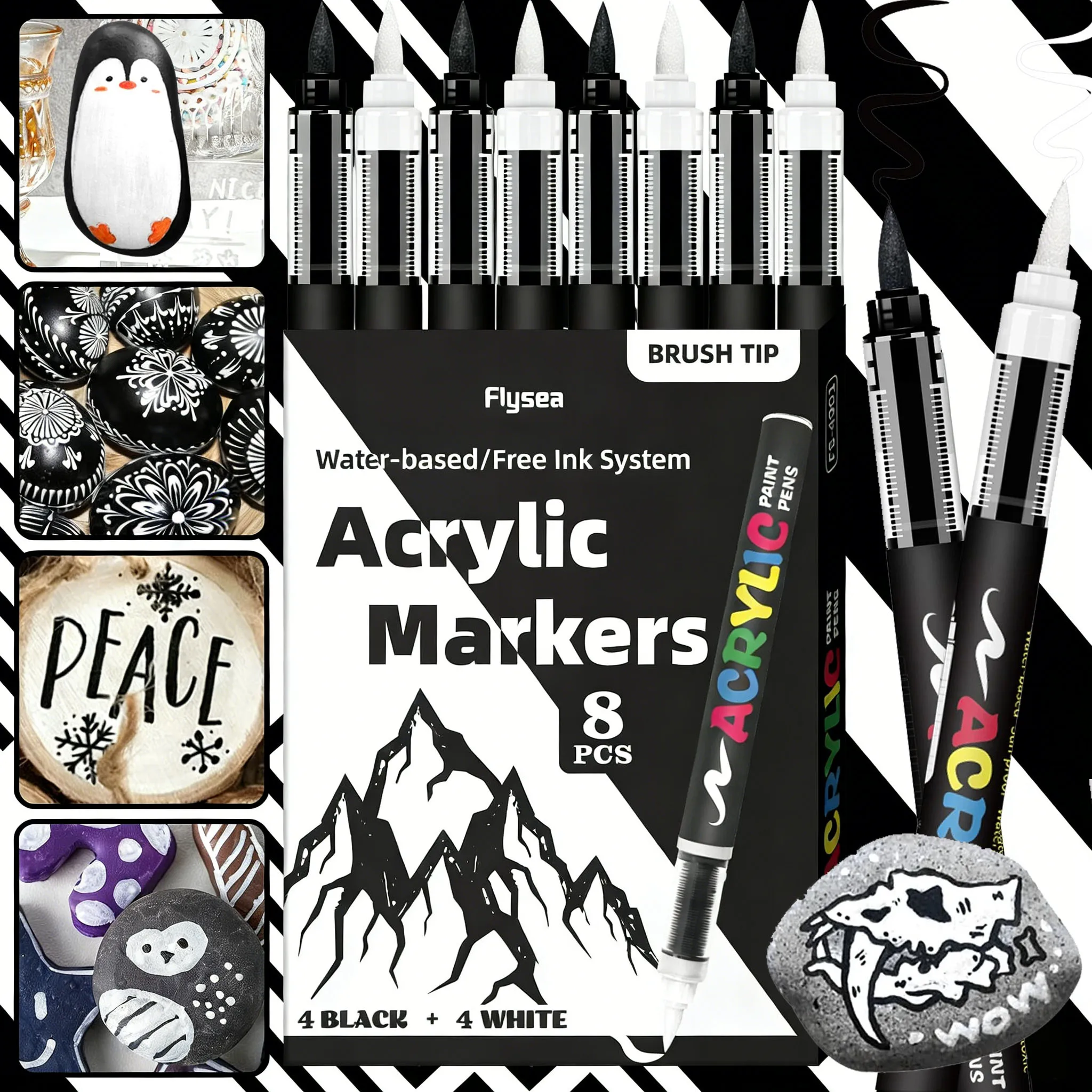 8-teiliges schwarz-weißes Acrylfarben-Marker-Set, großes Tintenkapazität, Acryl-Marker für Illustration, Skizzieren, Holz, Glas