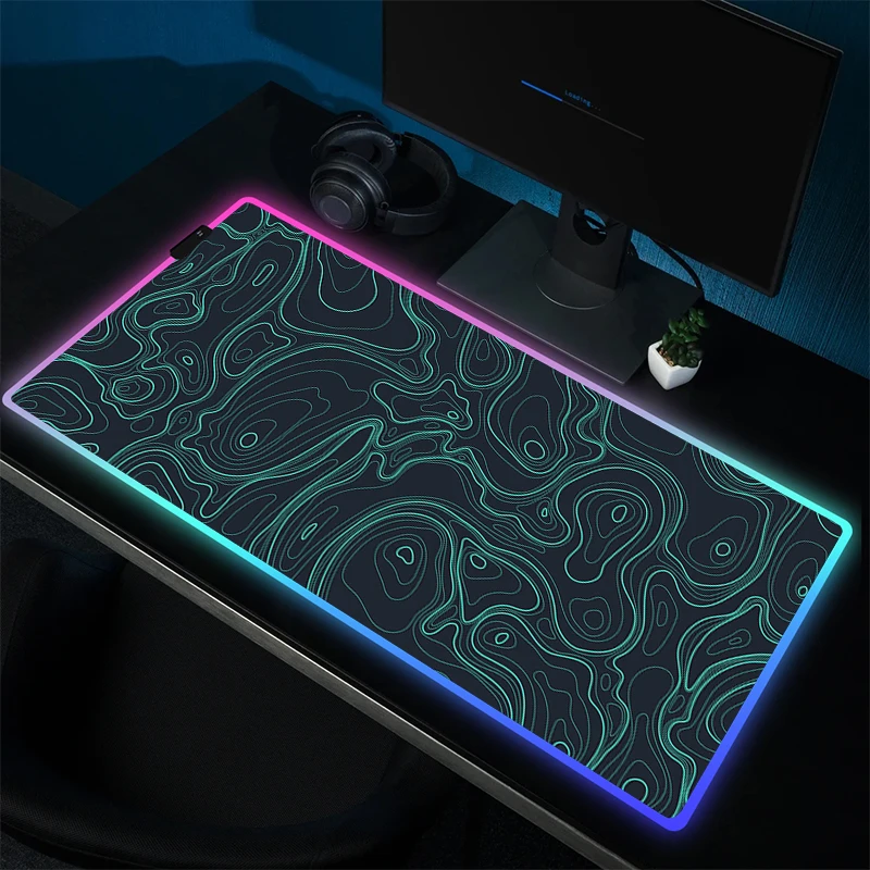 Eenvoudige Lijn Muismat Rgb Vergrendeling Rand Muismat Grote Gaming Muismat Gamer Hd Print Toetsenbordpad Led Game Antislip Accessoires