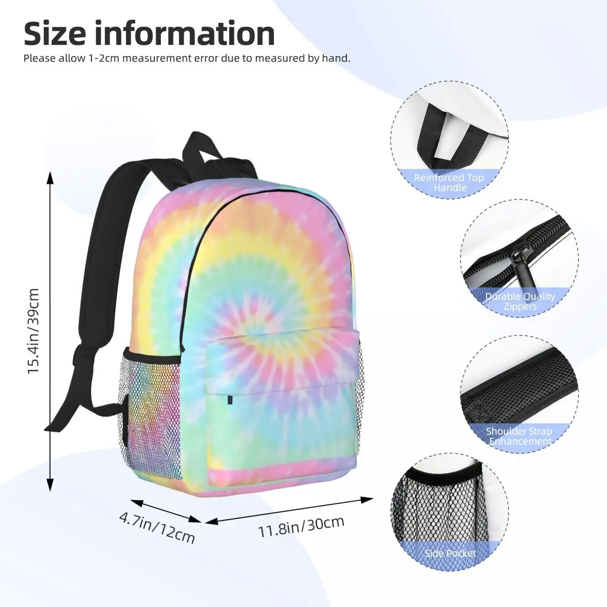 Tie Dye Pastel Backpack For Girls Boys Large Capacity Student Backpack Lightweight waterproof Backpack 15inch