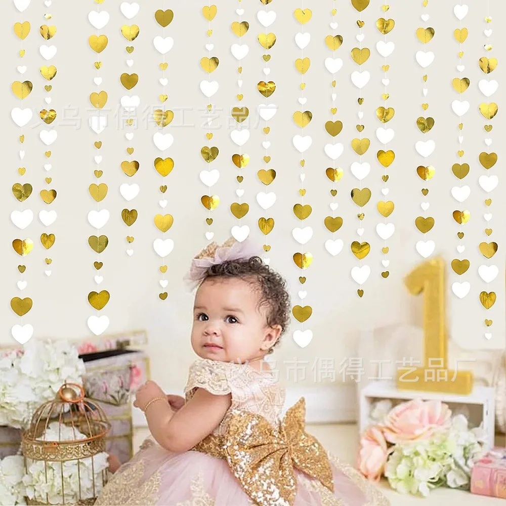 Rose Gold 4m Heart Paper Streamers Hot Stamping Wedding Card Paper Confettis Birthday Baby Shower Wedding Party Supplies