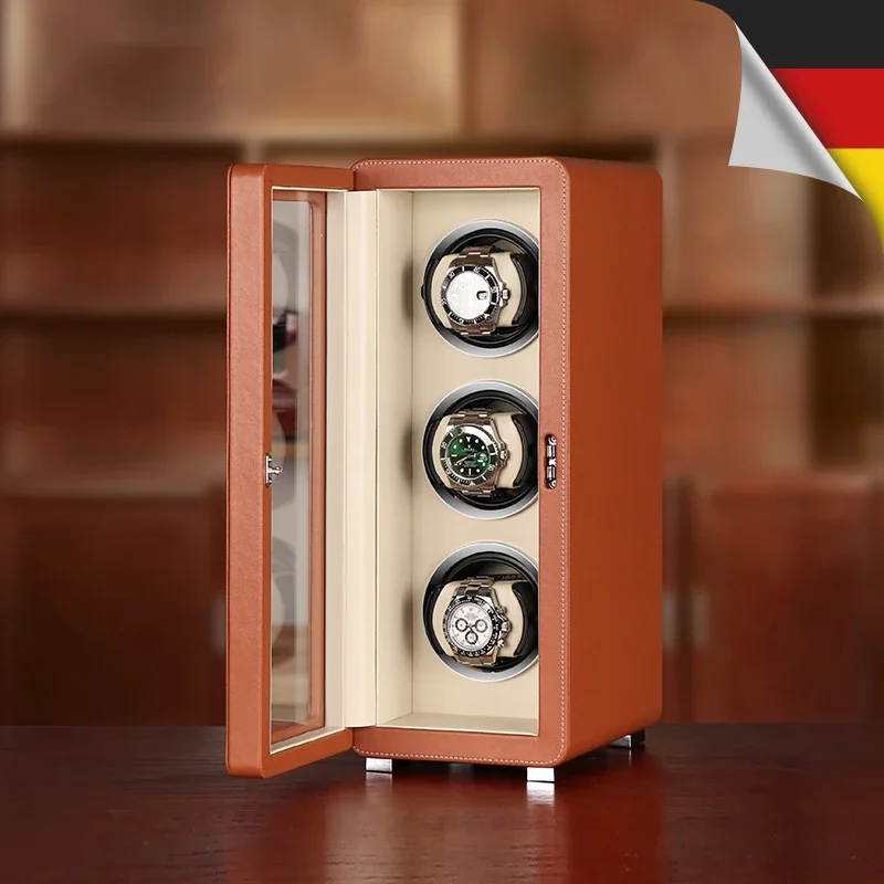 Luxury 3-Slot Automatic Watch Winder Remote Control High Gloss Wood Leather Storage Box Mabuchi Mute Motor High Watch Cases