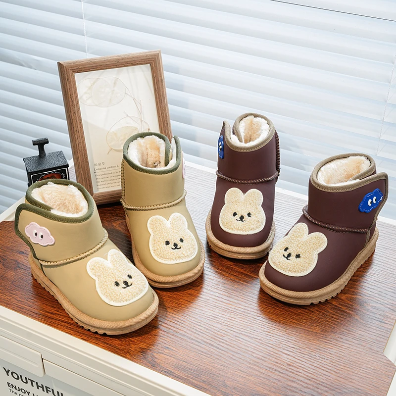 

Kids Snow Boots Thick Fur Girls Short Boots Soft Bottom 2025 Winter New Baby Leather Boots Round Toes Hook&loop Comfortable