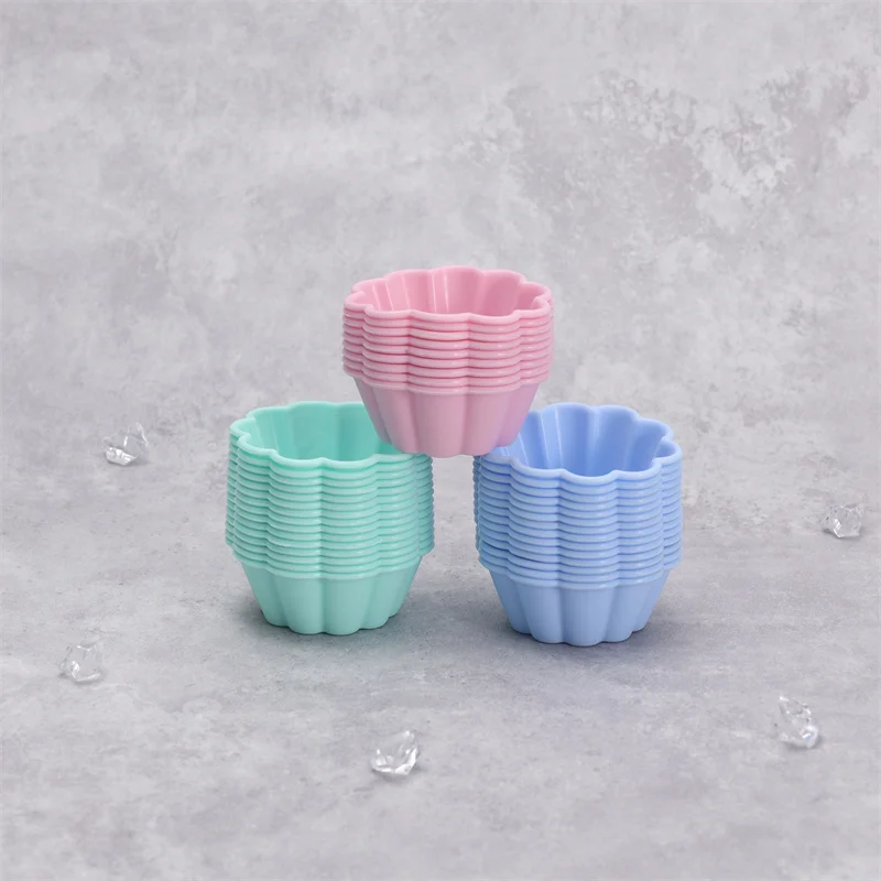 12 Pcs Petal Shape Muffin Cup Round 5cm Silicone Muffin Cake Baking Molds Cupcake Pan Baking Accessories Tart Cup Cake Mould