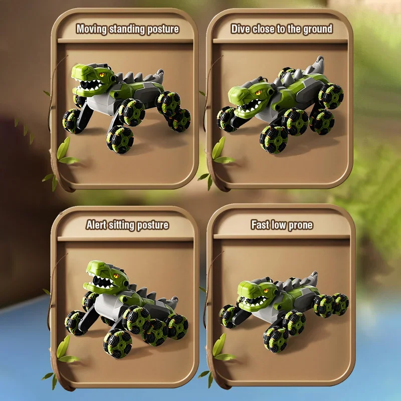 Dinosaurio RC de 8 ruedas, 2,4G, coche acrobático teledirigido, camión de carreras, vehículo de juguete, sonido realista, juguetes iluminados para niños, regalos