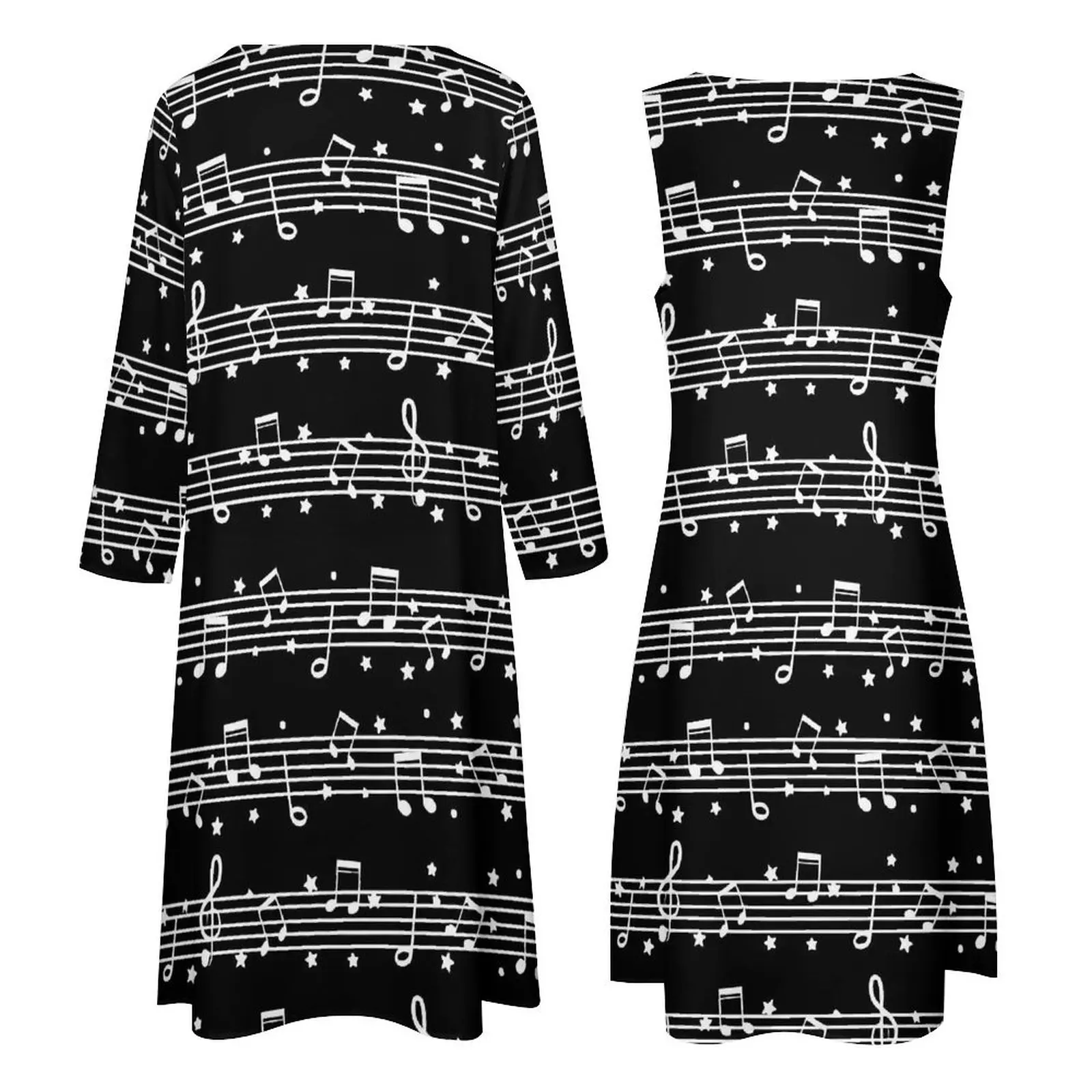 Music Note White And Black Dress  Night Club Maxi Dress Street Fashion Boho Beach Long Dresses Spring Two Piece Graphic Vestidos