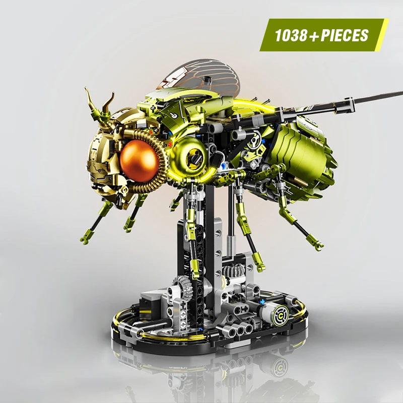 Mechanical Fruit Fly Building Blocks Cyberpunk Insect Model with LED Light DIY Collectible Display Toy for Teens Adult