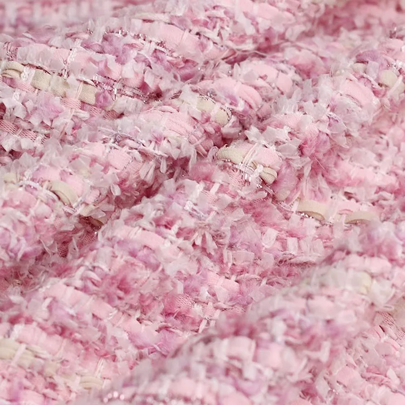 

Плетеная твидовая ткань с розовой лентой, окрашенная в пряжу для женщин, осенне-зимняя куртка, костюмы, пальто, ткань «сделай сам», швейный материал