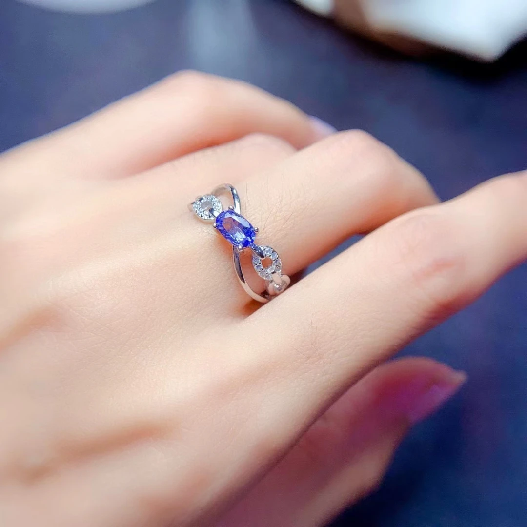 

Fashion Silver Chain Ring for Daily Wear 4mm*6mm 0.5ct Natural Tanzanite Ring 925 Silver Tanzanite Jewelry with Gold Plating