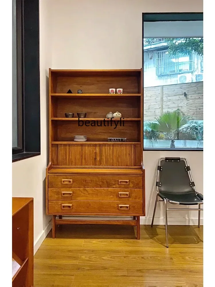 

07/Bookcase Nordic Retro MCM Sideboard Cabinet Rolling Door Storage Cabinet Replica Real Teak storage cabinet furniture