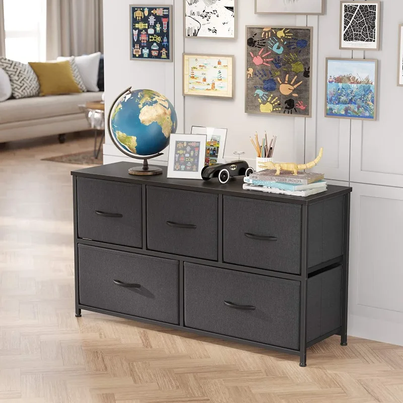 خزانة ألعاب حديثة للأطفال، خزانة تخزين بأدراج قماشية، طاولة بجانب السرير من الحديد المطاوع لغرفة المعيشة وغرفة النوم