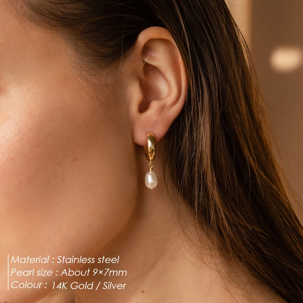 eManco 14K Gold-Plated Freshwater Pearl Pendant Ladies Party Earrings High-grade Stainless Steel Accessories Wholesale Factory