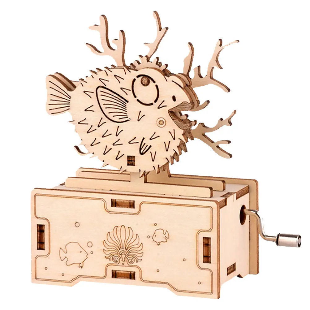 

DIY 3D Wooden Puzzle Music Box Hand Cranked Assembled Exquisite Craft Safe for Children Perfect for Birthday Gifts and Events