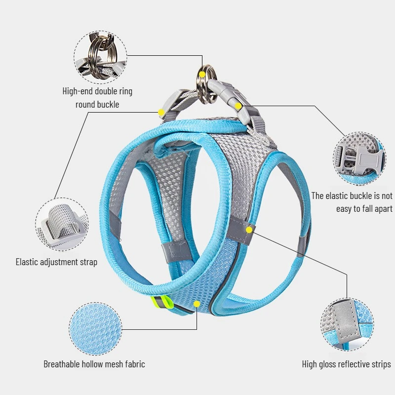 ملحقات القطط من أشياء الحيوانات الأليفة، طوق ومقود لطيف قابل للتعديل للقطط للمشي، سترة مريحة وناعمة عاكسة وآمنة