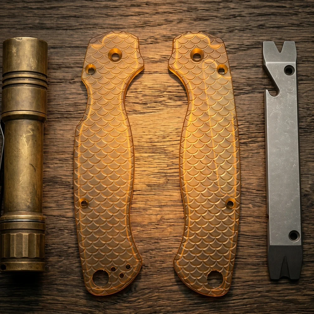 1 Pair C81 Patch PEI Transparent Knife Handle Unique Fish Scale Anti Slip Pattern DIY Outdoor Handle Reinforcement Material