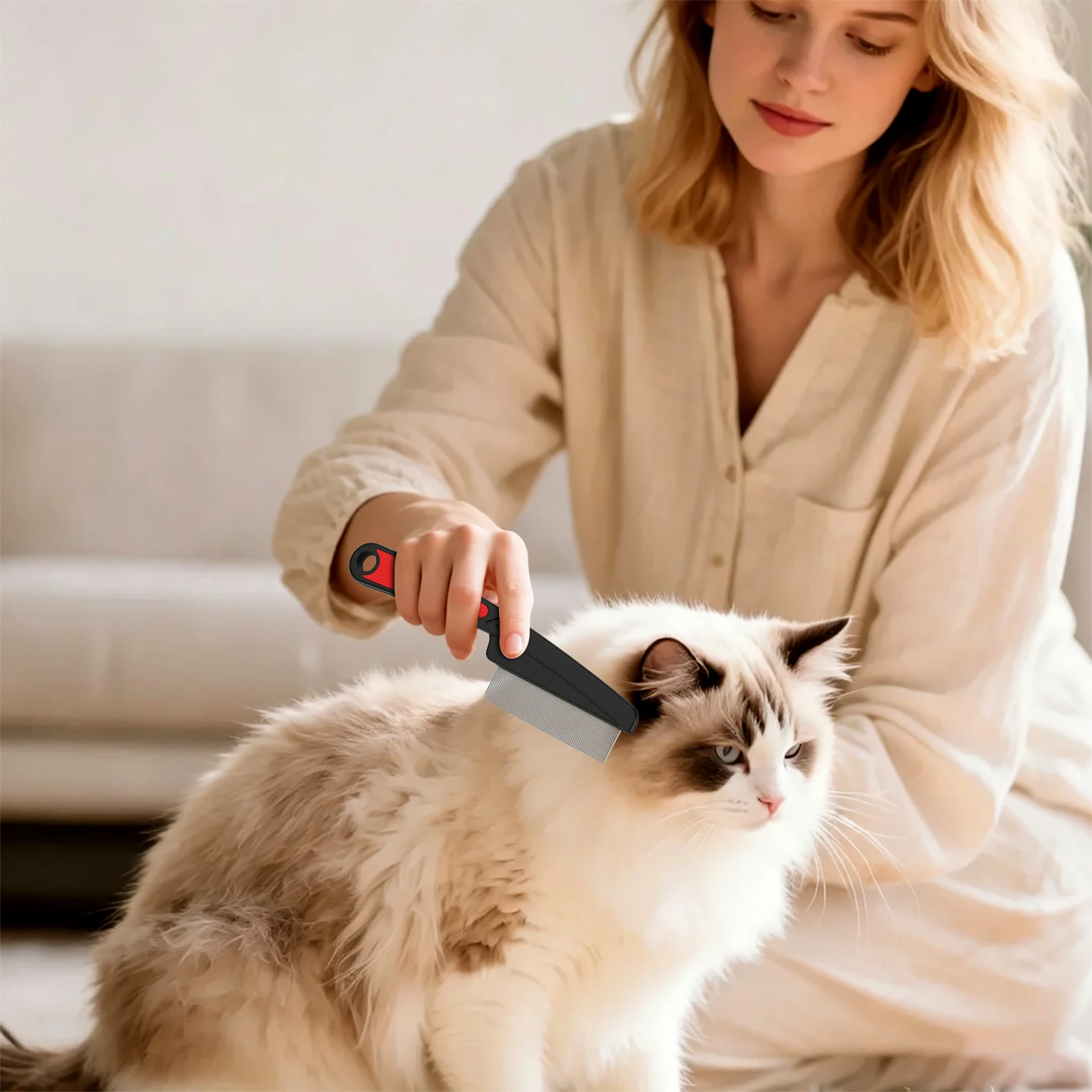 Professioneller Flohkamm für Hunde, Katzen und andere Haustiere – ideal zum Entfernen von Flöhen und Zecken sowie zum Ausbürsten von ausgefallenem Fell. – Detail 9