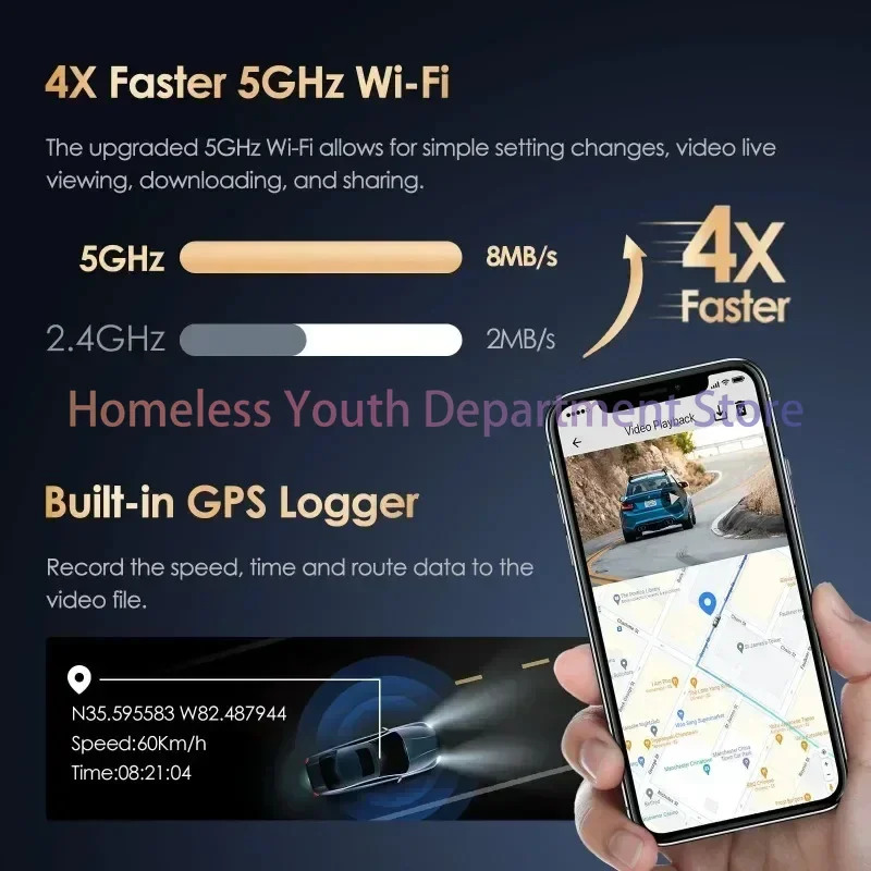 A139 Pro 4K HDR Dash Cam STARVIS 2 Sensor, câmera frontal e traseira para carro Ultra HD 4K + 1080P Super Night Vision, 5GHz WiFi GPS
