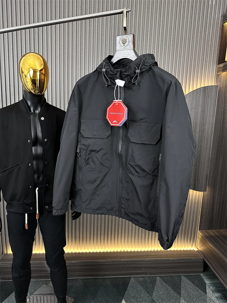 

Lightweight Windproof Outdoor Hooded Jaet Men's Color Casual Windbreaker Top Faion Urban Sle Long Sve Loose Fit